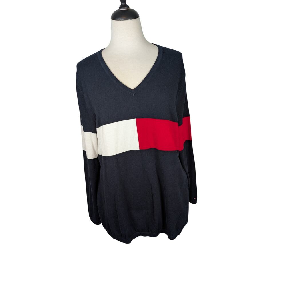 Tommy Hilfiger Size XXL V-neck Sweater Classic Logo Design 100% Cotton